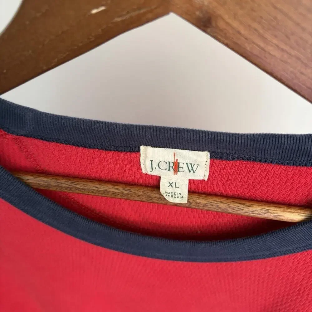 J.Crew Oarsman Red Baggy Oversized Minimalist Preppy Mens XL Thermal Shirt